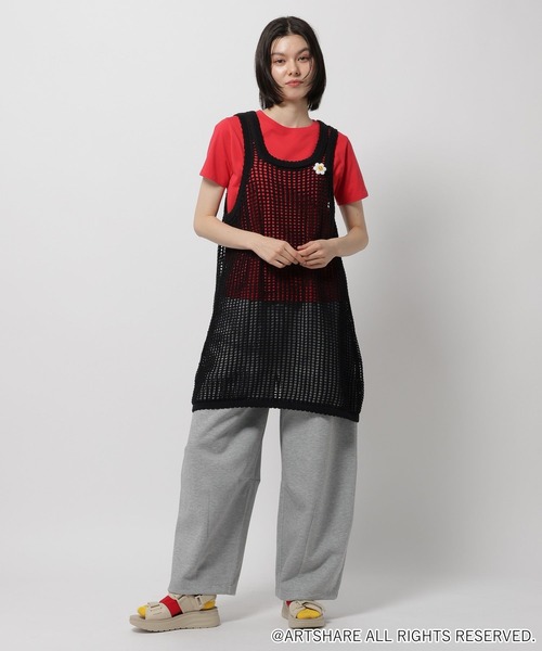 WIGGLE WIGGLE（ウィグルウィグル）の「【wiggle wiggle(ウィグルウィグル)】コラボ レイヤードメッシュワンピース（ワンピース・レディース・ブラック/レッド・FREE）」の4枚目の写真