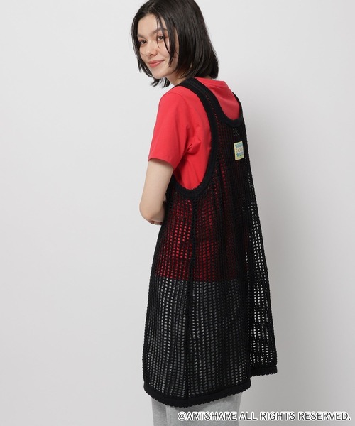 WIGGLE WIGGLE（ウィグルウィグル）の「【wiggle wiggle(ウィグルウィグル)】コラボ レイヤードメッシュワンピース（ワンピース・レディース・ブラック/レッド・FREE）」の6枚目の写真
