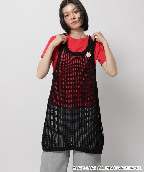 WIGGLE WIGGLE（ウィグルウィグル）の「【wiggle wiggle(ウィグルウィグル)】コラボ レイヤードメッシュワンピース（ワンピース・レディース・ブラック/レッド・FREE）」の7枚目の写真