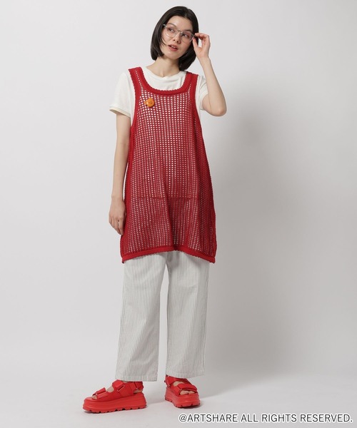 WIGGLE WIGGLE（ウィグルウィグル）の「【wiggle wiggle(ウィグルウィグル)】コラボ レイヤードメッシュワンピース（ワンピース・レディース・ブラック/レッド・FREE）」の8枚目の写真