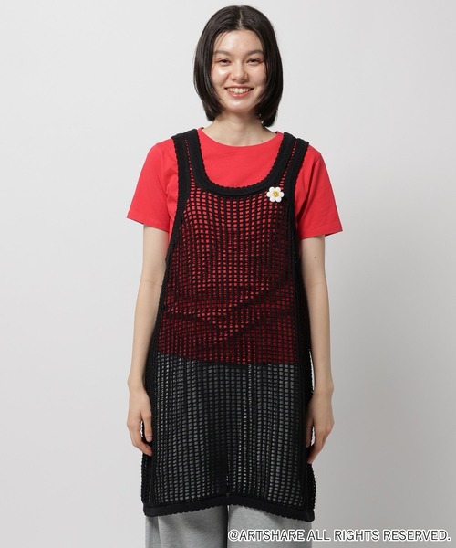 WIGGLE WIGGLE（ウィグルウィグル）の「【wiggle wiggle(ウィグルウィグル)】コラボ レイヤードメッシュワンピース（ワンピース・レディース・ブラック/レッド・FREE）」の12枚目の写真
