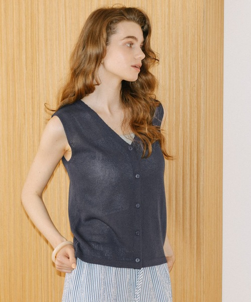 coca(coca)(コカ)の「麻タッチニットボタンベスト(ベスト・レディース・ライトベージュ/ネイビー・S/L/M)」の10枚目の写真