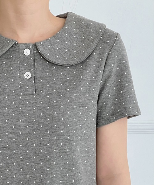 by muni:r(バイ ムニール)の「ドットカラーフリル半袖Tシャツ(Tシャツ/カットソー・レディース・チャコール/グレー/ホワイト・FREE)」の7枚目の写真