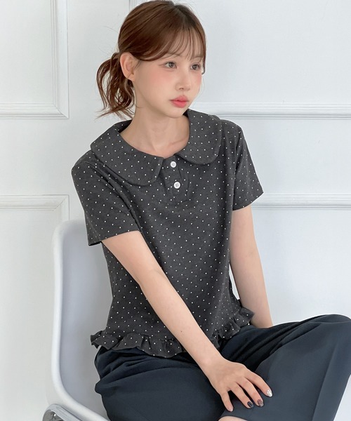 by muni:r(バイ ムニール)の「ドットカラーフリル半袖Tシャツ(Tシャツ/カットソー・レディース・チャコール/グレー/ホワイト・FREE)」の19枚目の写真