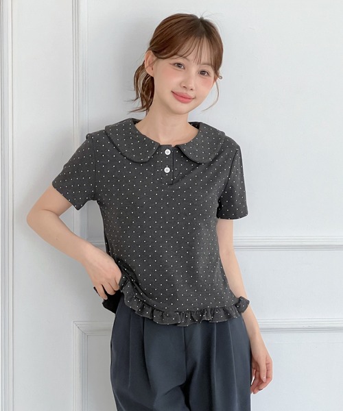 by muni:r(バイ ムニール)の「ドットカラーフリル半袖Tシャツ(Tシャツ/カットソー・レディース・チャコール/グレー/ホワイト・FREE)」の15枚目の写真