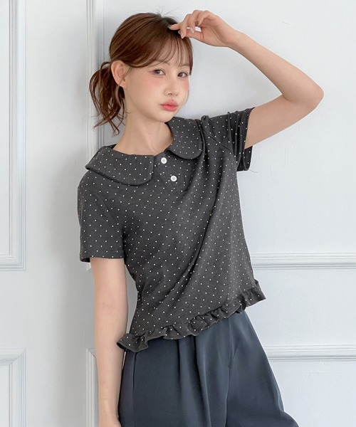 by muni:r(バイ ムニール)の「ドットカラーフリル半袖Tシャツ(Tシャツ/カットソー・レディース・チャコール/グレー/ホワイト・FREE)」の14枚目の写真