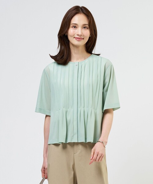 J.PRESS(ジェイプレス)の「シアードライトリコット フレアタック カットソー(Tシャツ/カットソー・レディース・ライトグリーン系/ブラウン系/ライトグレー系/ネイビー系・T15/T13)」の3枚目の写真