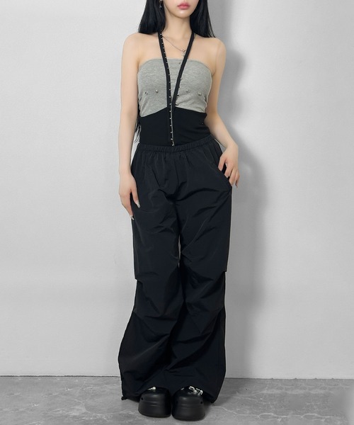 FOLLOWIN（フォロウィン）の「【 UNISEX 】フックデザインルーズワイドパンツ（スウェットパンツ・レディース・ブラック/グレー/カーキ・FREE）」の19枚目の写真