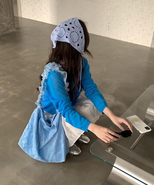NoBelle(ノベル)の「花柄フリルショルダーバック 肩掛けバック/トートバック(ショルダーバッグ・レディース・ブラック/ブルー/ホワイト・FREE)」の9枚目の写真