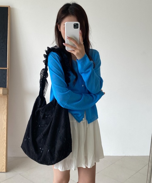 NoBelle(ノベル)の「花柄フリルショルダーバック 肩掛けバック/トートバック(ショルダーバッグ・レディース・ブラック/ブルー/ホワイト・FREE)」の17枚目の写真