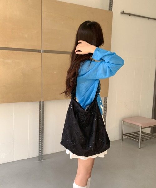 NoBelle(ノベル)の「花柄フリルショルダーバック 肩掛けバック/トートバック(ショルダーバッグ・レディース・ブラック/ブルー/ホワイト・FREE)」の19枚目の写真
