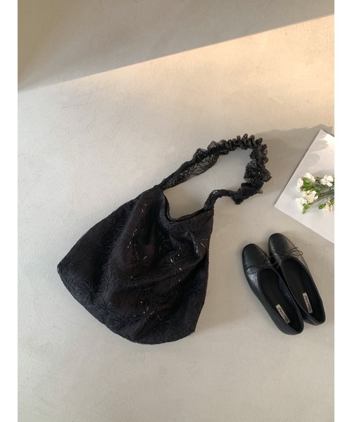 NoBelle(ノベル)の「花柄フリルショルダーバック 肩掛けバック/トートバック(ショルダーバッグ・レディース・ブラック/ブルー/ホワイト・FREE)」の20枚目の写真