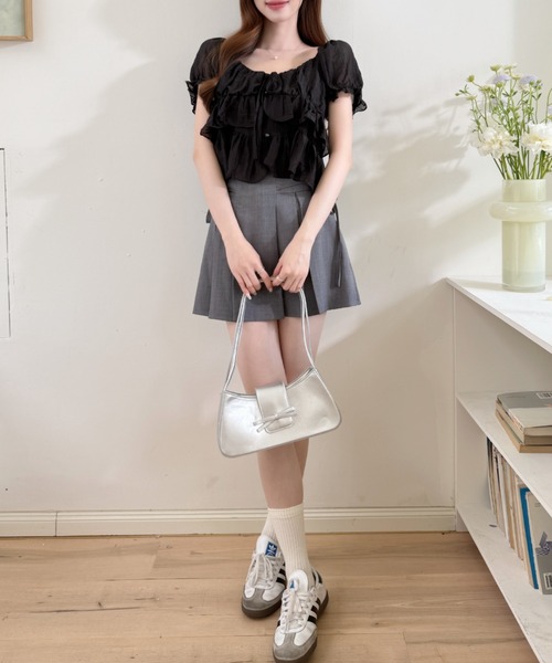 Ada.(エイダ)の「バレエコア ティアード フリル パフスリーブ ブラウス(シャツ/ブラウス・レディース・ブラック/ホワイト/ピンク・FREE)」の13枚目の写真