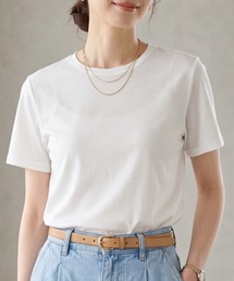 【接触冷感】ハイツイストコットン フライス編み クルーネック Tシャツ 薄手インナー/半袖