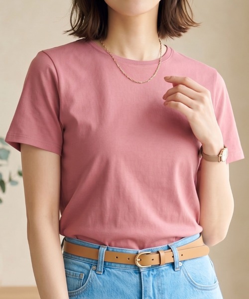 Belta attrice(ベルタアトリーチェ)の「【接触冷感】ハイツイストコットン フライス編み クルーネック Tシャツ 薄手インナー/半袖(Tシャツ/カットソー・レディース・ホワイト/グレー/カーキ/ブルー/ダークネイビー/ラベンダー/イエロー/スモークピンク/ダークオレンジ/ブラック・FREE)」の9枚目の写真