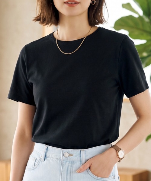 Belta attrice(ベルタアトリーチェ)の「【接触冷感】ハイツイストコットン フライス編み クルーネック Tシャツ 薄手インナー/半袖(Tシャツ/カットソー・レディース・ホワイト/グレー/カーキ/ブルー/ダークネイビー/ラベンダー/イエロー/スモークピンク/ダークオレンジ/ブラック・FREE)」の11枚目の写真
