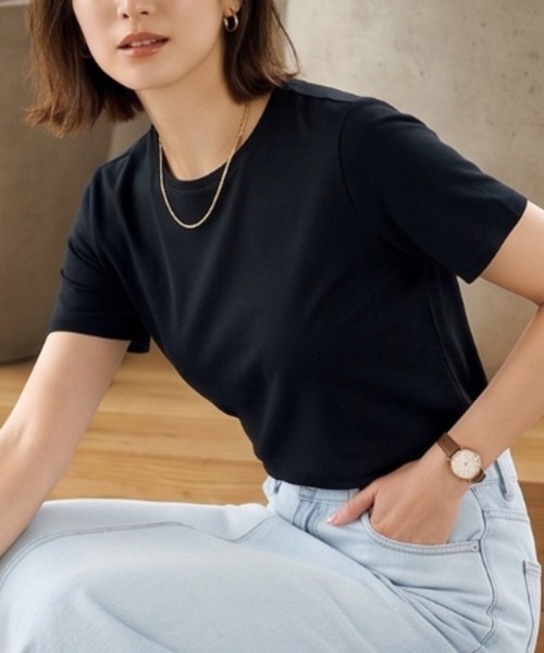 Belta attrice(ベルタアトリーチェ)の「【接触冷感】ハイツイストコットン フライス編み クルーネック Tシャツ 薄手インナー/半袖(Tシャツ/カットソー・レディース・ホワイト/グレー/カーキ/ブルー/ダークネイビー/ラベンダー/イエロー/スモークピンク/ダークオレンジ/ブラック・FREE)」の14枚目の写真