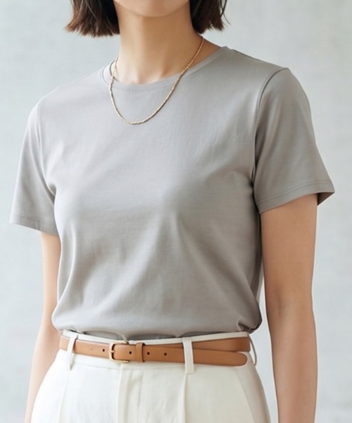 Belta attrice(ベルタアトリーチェ)の「【接触冷感】ハイツイストコットン フライス編み クルーネック Tシャツ 薄手インナー/半袖(Tシャツ/カットソー・レディース・ホワイト/グレー/カーキ/ブルー/ダークネイビー/ラベンダー/イエロー/スモークピンク/ダークオレンジ/ブラック・FREE)」の20枚目の写真