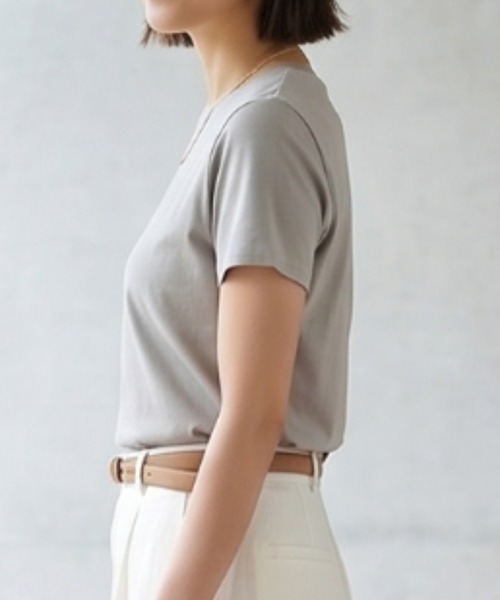 Belta attrice(ベルタアトリーチェ)の「【接触冷感】ハイツイストコットン フライス編み クルーネック Tシャツ 薄手インナー/半袖(Tシャツ/カットソー・レディース・ホワイト/グレー/カーキ/ブルー/ダークネイビー/ラベンダー/イエロー/スモークピンク/ダークオレンジ/ブラック・FREE)」の22枚目の写真