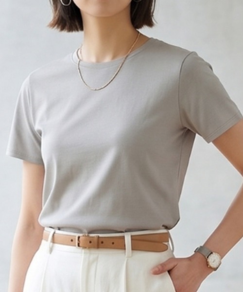 Belta attrice(ベルタアトリーチェ)の「【接触冷感】ハイツイストコットン フライス編み クルーネック Tシャツ 薄手インナー/半袖(Tシャツ/カットソー・レディース・ホワイト/グレー/カーキ/ブルー/ダークネイビー/ラベンダー/イエロー/スモークピンク/ダークオレンジ/ブラック・FREE)」の21枚目の写真