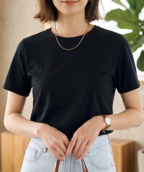 Belta attrice(ベルタアトリーチェ)の「【接触冷感】ハイツイストコットン フライス編み クルーネック Tシャツ 薄手インナー/半袖(Tシャツ/カットソー・レディース・ホワイト/グレー/カーキ/ブルー/ダークネイビー/ラベンダー/イエロー/スモークピンク/ダークオレンジ/ブラック・FREE)」の12枚目の写真