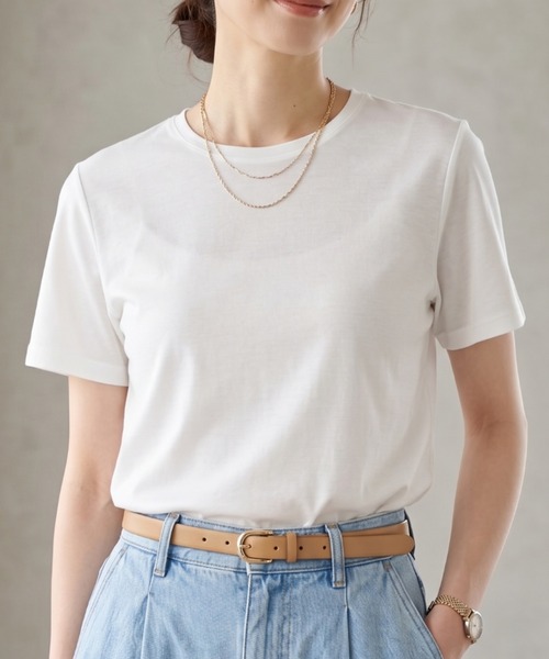 Belta attrice(ベルタアトリーチェ)の「【接触冷感】ハイツイストコットン フライス編み クルーネック Tシャツ 薄手インナー/半袖(Tシャツ/カットソー・レディース・ホワイト/グレー/カーキ/ブルー/ダークネイビー/ラベンダー/イエロー/スモークピンク/ダークオレンジ/ブラック・FREE)」の16枚目の写真
