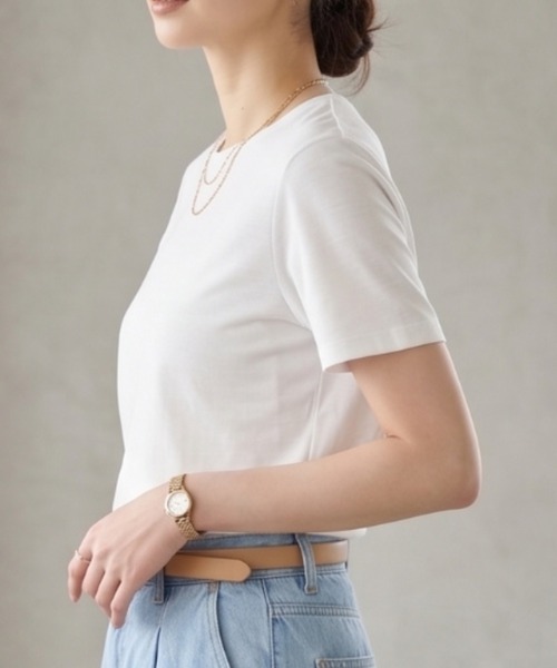 Belta attrice(ベルタアトリーチェ)の「【接触冷感】ハイツイストコットン フライス編み クルーネック Tシャツ 薄手インナー/半袖(Tシャツ/カットソー・レディース・ホワイト/グレー/カーキ/ブルー/ダークネイビー/ラベンダー/イエロー/スモークピンク/ダークオレンジ/ブラック・FREE)」の18枚目の写真