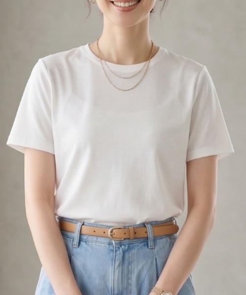 Belta attrice(ベルタアトリーチェ)の「【接触冷感】ハイツイストコットン フライス編み クルーネック Tシャツ 薄手インナー/半袖(Tシャツ/カットソー・レディース・ホワイト/グレー/カーキ/ブルー/ダークネイビー/ラベンダー/イエロー/スモークピンク/ダークオレンジ/ブラック・FREE)」の17枚目の写真