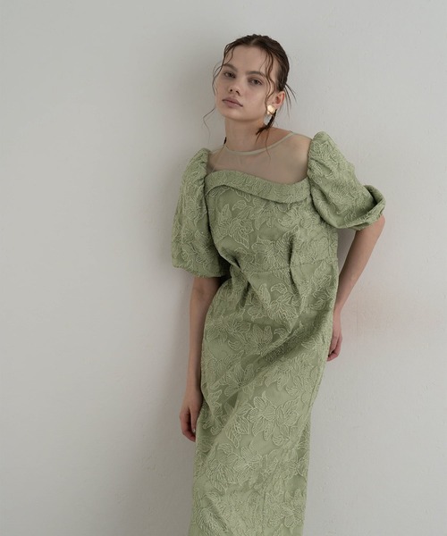 atlo(アトロ)の「ミモレ丈&袖あり フォーマル チュール スリット オフショルダー風 セレモニー 結婚式二次会 パーティードレス オケージョンドレス お呼ばれ 同窓会成人式(ドレス・レディース・グレー/ブラック/グリーン・M/S/L)」の7枚目の写真