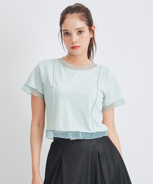 REDYAZEL(レディアゼル)の「シアーレイヤードコンパクトロゴTシャツ(Tシャツ/カットソー・レディース・ミント/ネイビー/ホワイト・FREE)」の3枚目の写真