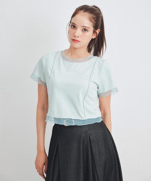 REDYAZEL(レディアゼル)の「シアーレイヤードコンパクトロゴTシャツ(Tシャツ/カットソー・レディース・ミント/ネイビー/ホワイト・FREE)」の8枚目の写真