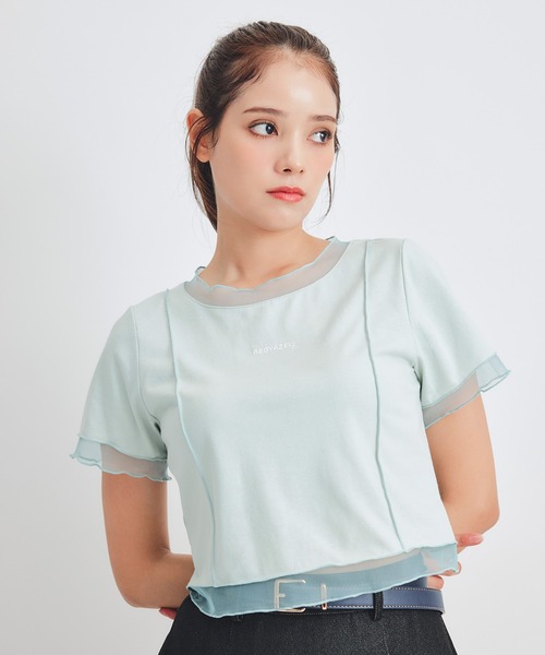 REDYAZEL(レディアゼル)の「シアーレイヤードコンパクトロゴTシャツ(Tシャツ/カットソー・レディース・ミント/ネイビー/ホワイト・FREE)」の11枚目の写真
