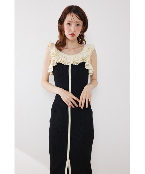 rienda(リエンダ)の「【AKB48 伊藤百花さん着用】フリルディテールタイトニットワンピース 夏服(ワンピース・レディース・ブラック/パープル/ネイビー・FREE)」の15枚目の写真