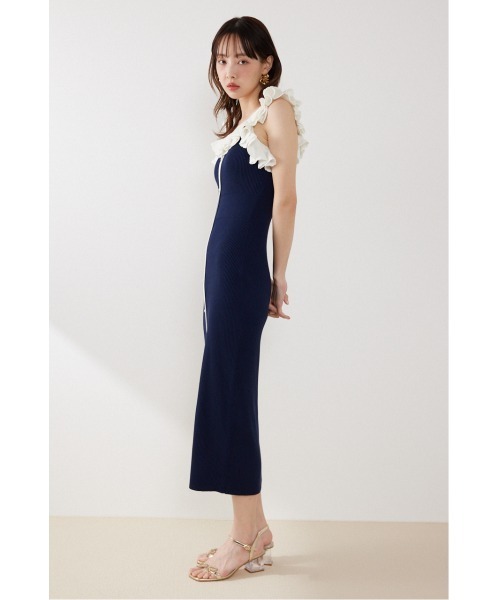 rienda(リエンダ)の「【AKB48 伊藤百花さん着用】フリルディテールタイトニットワンピース 夏服(ワンピース・レディース・ブラック/パープル/ネイビー・FREE)」の7枚目の写真