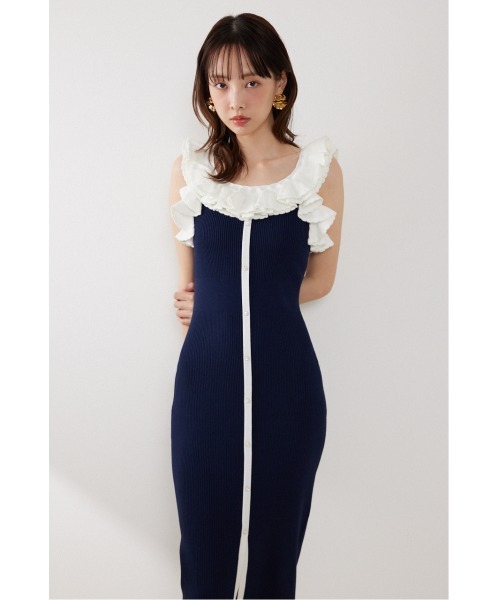 rienda(リエンダ)の「【AKB48 伊藤百花さん着用】フリルディテールタイトニットワンピース 夏服(ワンピース・レディース・ブラック/パープル/ネイビー・FREE)」の8枚目の写真