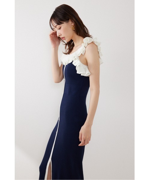 rienda(リエンダ)の「【AKB48 伊藤百花さん着用】フリルディテールタイトニットワンピース 夏服(ワンピース・レディース・ブラック/パープル/ネイビー・FREE)」の9枚目の写真