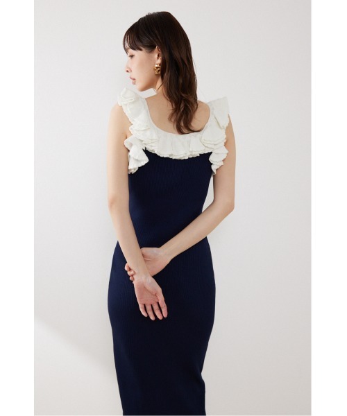 rienda(リエンダ)の「【AKB48 伊藤百花さん着用】フリルディテールタイトニットワンピース 夏服(ワンピース・レディース・ブラック/パープル/ネイビー・FREE)」の10枚目の写真