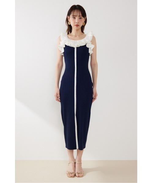 rienda(リエンダ)の「【AKB48 伊藤百花さん着用】フリルディテールタイトニットワンピース 夏服(ワンピース・レディース・ブラック/パープル/ネイビー・FREE)」の11枚目の写真