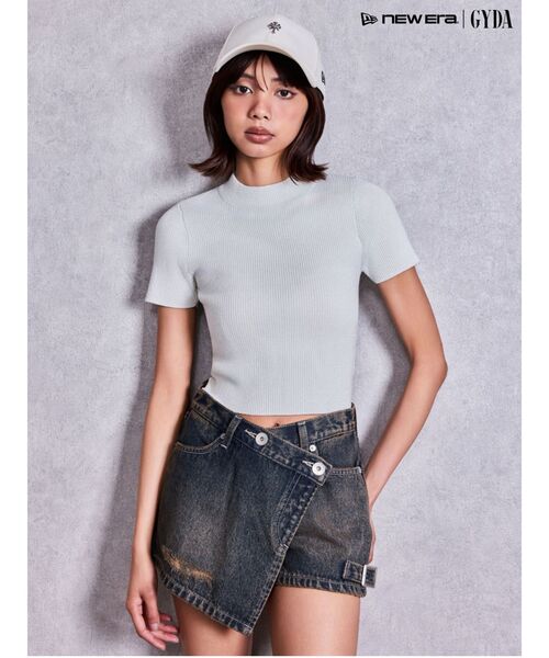 GYDA(ジェイダ)の「ハイウエストWRAPスカートライクデニムショートパンツ(デニムパンツ・レディース・インディゴブルー/ライトブルー/ブルー・SMALL/MEDIUM)」の11枚目の写真