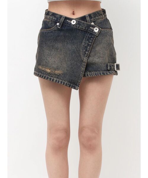 GYDA(ジェイダ)の「ハイウエストWRAPスカートライクデニムショートパンツ(デニムパンツ・レディース・インディゴブルー/ライトブルー/ブルー・SMALL/MEDIUM)」の15枚目の写真