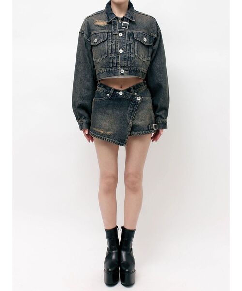 GYDA(ジェイダ)の「ハイウエストWRAPスカートライクデニムショートパンツ(デニムパンツ・レディース・インディゴブルー/ライトブルー/ブルー・SMALL/MEDIUM)」の11枚目の写真