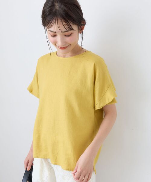 le.coeur blanc(ルクールブラン)の「レーヨン麻フリルスリーブブラウス(シャツ/ブラウス・レディース・ブラック/ブラウン/イエロー/グレイッシュベージュ・38)」の18枚目の写真