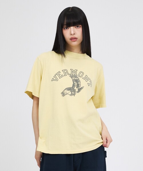 REMI RELIEF(レミレリーフ)の「【REMI RELIEF / レミレリーフ】SP加工 / VERMONT ロゴTシャツ / ユニセックス(Tシャツ/カットソー・メンズ・オフホワイト/ブラック/イエロー・M/L/XL)」の3枚目の写真