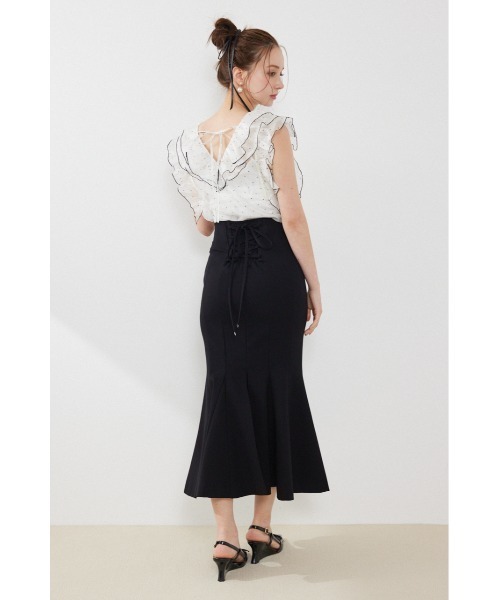 rienda（リエンダ）の「フリルシアーブラウス 夏服　秋服（シャツ/ブラウス・レディース・ブラック/ホワイト系その他/マルチ/ベージュ・FREE）」の9枚目の写真