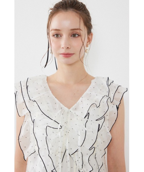 rienda（リエンダ）の「フリルシアーブラウス 夏服　秋服（シャツ/ブラウス・レディース・ブラック/ホワイト系その他/マルチ/ベージュ・FREE）」の14枚目の写真