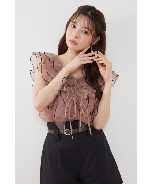 rienda（リエンダ）の「フリルシアーブラウス 夏服　秋服（シャツ/ブラウス・レディース・ブラック/ホワイト系その他/マルチ/ベージュ・FREE）」の22枚目の写真