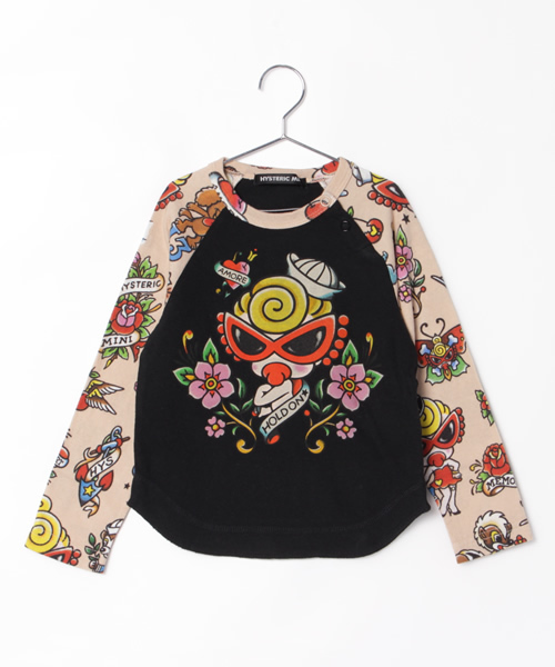 HYSTERIC MINI（ヒステリックミニ）の「BABY TATOO総柄ViscotexラグランロングTシャツ（Tシャツ/カットソー・キッズ・ホワイト/ブラック/ベージュ・90）」の3枚目の写真
