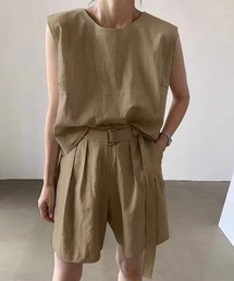 【セットアップ】ノースリーブブラウス&タックショートパンツ