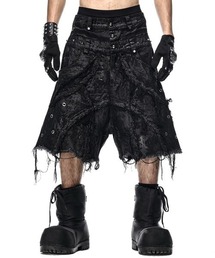 RICH（リッチ）の「【RICH】VAMP BLACK WAXED SHORT / 【RICH】ワックスコーティングアイレットダブルウエストダメージハーフパンツ（デニムパンツ）」