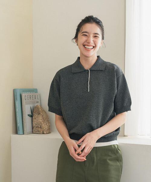 URBAN RESEARCH DOORS（アーバンリサーチドアーズ）の「『一部WEB限定カラー』配色ニットポロシャツ | サマーニット/半袖ニット/ポロニット/カジュアル（ポロシャツ・レディース・チャコールグレー/ベージュ/ネイビー/ブラウン・FREE）」の10枚目の写真